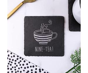 Engraved Square Slate Coaster -"NINE-TEA" Design - 90th Milestone Birthday Gifts for Men, Him - Ninetieth Gift for Friend, Grandad, Dad, Husband - Drinks Mat