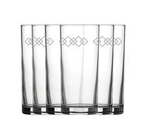 Engraved Squares Patterned Hiball, Set of six 12oz/340ml Water and Cocktail Glasses, Laser Engraved in The UK, Gift for Him or Her, Birthday Gift, House Warming Gift