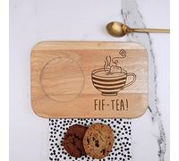 Engraved Tea & Biscuit Board -"FIF-TEA" Design - Wood Coffee Treat Board, 50th Milestone Birthday Gifts for Men, Him - Fiftieth Gift for Friend, Brother, Son, Dad, Husband