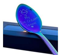 Engraved Teaspoon - “My Ice Cream Spoon” - 15cm Stainless Steel - Available in Silver, Blue, Rainbow or Purple - Fun Gift for Dessert Lovers - Luxury Gift Box Included - Ice Cream Spoon (Rainbow)