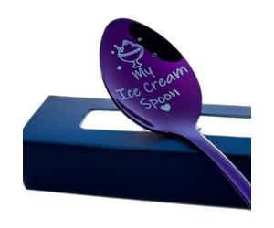 Engraved Teaspoon - “My Ice Cream Spoon” - 15cm Stainless Steel - Available in Silver, Blue, Rainbow or Purple - Fun Gift for Dessert Lovers - Luxury Gift Box Included - Ice Cream Spoon (Purple)