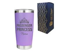 Engraved Travel Cup, Personalised Passenger Princess Design, 500ml or 17.5oz Capacity, Gift Boxed, Funny Gift, Purple Insulated Coffee Cup