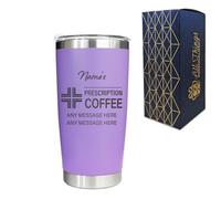 Engraved Travel Cup, Personalised Prescription for Coffee Design, 500ml or 17.5oz Capacity, Gift Boxed, Funny Gift, Purple Insulated Coffee Cup