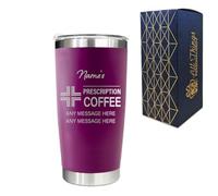 Engraved Travel Cup, Personalised Prescription for Coffee Design, 500ml or 17.5oz Capacity, Gift Boxed, Funny Gift, Dark Pink Insulated Coffee Cup