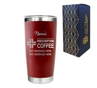 Engraved Travel Cup, Personalised Prescription for Coffee Design, 500ml or 17.5oz Capacity, Gift Boxed, Funny Gift, Red Insulated Coffee Cup
