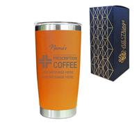 Engraved Travel Cup, Personalised Prescription for Coffee Design, 500ml or 17.5oz Capacity, Gift Boxed, Funny Gift, Orange Insulated Coffee Cup