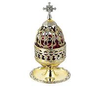 Engraved Two Tone Brass Vigil Lamp with Holy Theotokos (9580 GN)