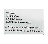 Engraved Wallet Card Insert 10 Year 10th yr Wedding Anniversary Wallet Card Gifts for Him Men Boyfriend Husband Gift from Wife Girlfriend Anniversary Card Birthday Gifts Deployment Gifts