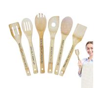 Engraved Wood Cooking Spatula - 6 Piece Utensil Station | Decorative Kitchenware, Salad Server Set, Slotted Turner, Solid Mixing Paddle for Apartment, Restaurant, Cafe, Mom and Gourmet