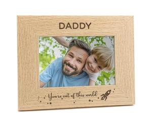 Engraved You're Out of This World Daddy Photo Frame | Best Daddy Gifts from Daughter Son | Unique Fathers Day or Birthday Gift | 6x4 Landscape Oak Wood Veneer