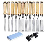 Engraving 11-Piece Wood Chisel Set, Chrome Vanadium Steel and Solid Wood Handle Woodworking Carving Tools Kit with Honing Guide and Sharpening Stone for Carpentry Woodworking, Carving(Size:11 Set) (