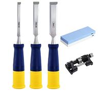 Engraving 3 Pieces Wood Chisels Set, Wood Hand Tools with Bi-Material Soft Grip for Wood Craft DIY Woodworking, Bevel Edge Wood Carving Chisel, 1 Honing Guide & 1 Sharpening Stone(Size:3 Set) (3 se