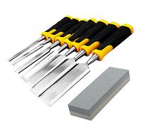 Engraving Chisel Sets, 7 PCS Chrome Vanadium Steel Wood Chisels Set, Wood Carving Hand Chisel Tool Set with Sharpening Stone for Woodcarving, Carpentry, Trimming The Edges(Size:7 Set) (7 Set)