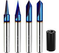 Engraving CNC Wood Carving Router Bit Set 1/4 Inch Shank 15, 20, 60, 90 Degree Engraving Bits, 2 Flutes Straight CNC V-bit with Nano Blue Coating Marking Conical Engraving Router Tool