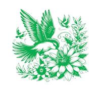 Engraving Decals A Bird in Flight Eating Honey from Flower 36x37.5cm Personalized Customization Green