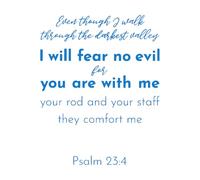 Engraving Decals Bible Verse from Psalm 23 i Will Fear no Evil 64x80.5cm Do not Damage The Wall Surface Blue