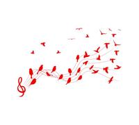Engraving Decals Birds Musical Notes Background 48x72.7cm Glass Stickers Red