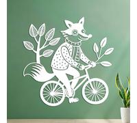 Engraving Decals Cool Fox Mask Riding A Bike Graphic 54.6x55.2cm Self Adhesive White