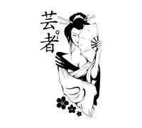 Engraving Decals Geisha Japanese Sakura Girl Japanese Manga Anime Oriental Girl 48x81.5cm Self Adhesive Large Black