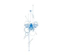 Engraving Decals Geometric Honeycomb and Unique Bee Anatomy 37.5x121cm Wall beautification Blue