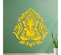 Engraving Decals Hindu god Ganesh god with Elephant Head and Lotus Motif 54.6x59.9cm Easy Installation Yellow
