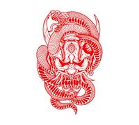 Engraving Decals Illustration oni'mask with Snake Style 57.6x90.9cm Can Modify and add Information Red