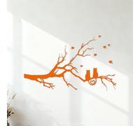 Engraving Decals Love Cats A Little Bird Resting on a Tree Branch. 42x70cm Waterproof Orange
