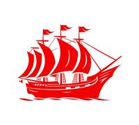 Engraving Decals Mythical Journey Ship Emblem Antique Navigators Ship icon 60.8x82.6cm Can Modify and add Information Red