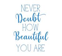 Engraving Decals Never Doubt How Beautiful You are Quotes 34x45.8cm Do not Damage The Wall Surface Blue