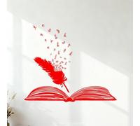 Engraving Decals Open Book Feather Words Writer Literature School 35x41.7cm Removable Without Leaving Glue Red