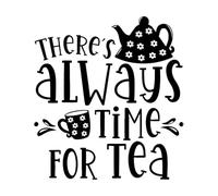 Engraving Decals Tea Time Cup Teapot Quote Kitchen Cafe Phrase 36x40.2cm Art Mural Painting Small Black