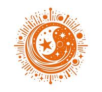 Engraving Decals Yin and Yang Starry Sky Crescent Moon and a Star in The Center 54.6x56.4cm Can Modify and add Information Orange