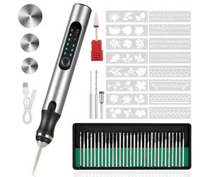 Engraving Pen with 37 Bits, USB Rechargeable Cordless Etching Engraving Tool, Portable DIY Rotary Engraver for Jewelry Wood Glass Stone Carving (Silver)