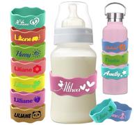 Engraving Personalised Baby Bottle Bands Custom Waterproof Baby Bottle Name Labels for Daycare School Customized Reusable Silicone Name Bands for Kids Cups