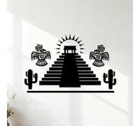 Engraving Stickers Ancient Aztec Pyramid Maya Cactus Birds 42x65.7cm Multiple Size Options Black