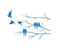 Engraving Stickers Birds On Branch Living 81x115.5cm Removable Without Leaving Glue Extra Large Blue