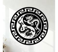 Engraving Stickers Chinese Dragons Yinyang Symbols Buddhism 42x42cm Store Decoration Black