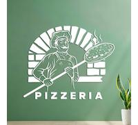 Engraving Stickers Cook Puts Pizza Into Oven Pizzeria Bakery Chef 42x52.5cm Do not Damage the wall Surface White