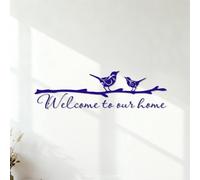 Engraving Stickers Couple Birds House Phrase Welcome to Our Home 45.5x154.8cm Removable Without Leaving Glue DarkBlue
