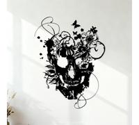 Engraving Stickers Flowers Skull Gothic Style 54.6x71.1cm Window Decals Black