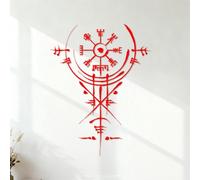 Engraving Stickers Hand Drawn Vegvisir. Ancient Navigation Compass. Old Magic Sign. Celtic Viking Mythology Symbols 35x46cm It Won't Fall Off Red