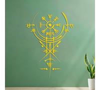 Engraving Stickers Hand Drawn Vegvisir. Ancient Navigation Compass. Old Magic Sign. Celtic Viking Mythology Symbols 54.6x71.7cm Do not Damage the wall Surface Yellow