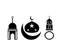 Engraving Stickers Islamic Symbols Mosque Crescent Moon Stars and Prayer Beads 34x66.5cm Glass Stickers Black