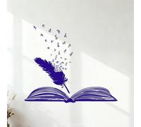 Engraving Stickers Open Book Feather Words Writer Literature School 54.6x65cm Wall beautification DarkBlue