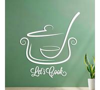 Engraving Stickers Pan and Ladle Let's Cook Motivation Words Kitchen 54.6x60.2cm Car Body Decoration White