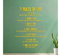Engraving Stickers The 7 Rules of Life: 1. Let go. 2. Ignore Them. 3. Give it time. 4. Don't Compare. 5. Stay Calm. 6. It's up to You. 7. Smile Life is Short. 42x53.9cm Store Decoration Yellow