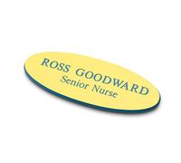 ENGRAVING WORLD Personalised Engraved School Student Office Name Badge Oval Yellow/Blue