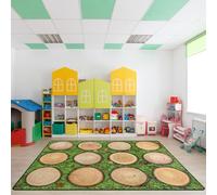 Engree Kids Rug, Classroom Carpets Playmat - 5x7 Ft Green Grass Tree Stump Seating Rug, Seats 12