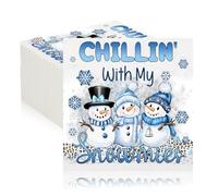 Engrowtic 100 Pieces Christmas Winter Paper Napkins Snowman Disposable Napkins Chillin with My Snowmies 2 Ply Guest Paper Towel for Xmas Winter Holiday Bathroom Kitchen Decor