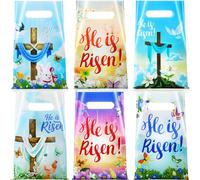 Engrowtic 120 Pcs Easter He Is Risen Gift Bags Religious Treat Bags with Handles Reusable Plastic Easter Goody packages for Christianity Theme Bible School Party Favor Eggs Hunt
